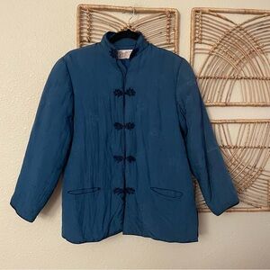 Vintage Plum Blossoms Blue Silk Jacket Chinese Jacquard Brocade Women's Sz M B15